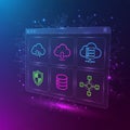 Interface displays six icons representing cloud computing and Royalty Free Stock Photo
