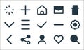 interface essentials line icons. linear set. quality vector line set such as search, user, back, favorite, share, down, minus,