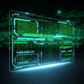 Interface featuring holographic green panels displaying binary Royalty Free Stock Photo