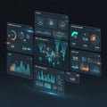 Interface featuring multiple panels with graphs charts and analytics Royalty Free Stock Photo