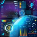 Interface hud dashboard futuristic interfaced spacepanel with interfacing hologram technology on digital bar interfacial