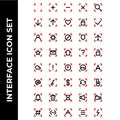 Interface icon set include square,plus,minus,cross,search,download,upload,hearth,lock,check,user,setting,block,secure,airplane, Royalty Free Stock Photo