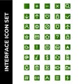 Interface icon set include square,plus,minus,cross,search,download,upload,hearth,lock,check,user,setting,block,secure,airplane,