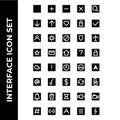 Interface icon set include square,plus,minus,cross,search,download,upload,hearth,lock,check,user,setting,block,secure,airplane, Royalty Free Stock Photo