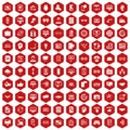 100 interface icons hexagon red Royalty Free Stock Photo