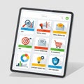 An interface with icons representing various digital marketing Royalty Free Stock Photo