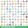 100 interface icons set, isometric 3d style