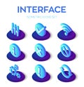 Interface icons set. User interface 3D isometric icons for mobile and web. Accepted, Wi-fi, Update, Gears, Settings, Info, Banned