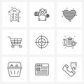 9 Interface Line Icon Set of modern symbols on aim, shopping, heart, cart, romantic