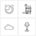 4 Interface Line Icon Set of modern symbols on alarm, exchange, watch, music, literature exchange