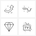 4 Interface Line Icon Set of modern symbols on arrow; farmer tools; refresh; farm; stone