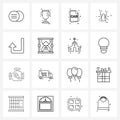 16 Interface Line Icon Set of modern symbols on arrow, insect, wining, spider, files