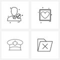 4 Interface Line Icon Set of modern symbols on avatar; frame; avatar; love; institution