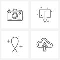 4 Interface Line Icon Set of modern symbols on camera, ribbon, photograph, direction sign, hospital