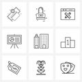 9 Interface Line Icon Set of modern symbols on construction, investment, education, finance, currency