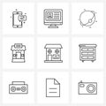 9 Interface Line Icon Set of modern symbols on construction, tag, world, sale, market