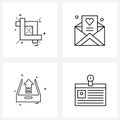 4 Interface Line Icon Set of modern symbols on crop; internet; Photoshop; valentine; card