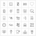 25 Interface Line Icon Set of modern symbols on element, component, mobile, user interface, menu
