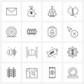 16 Interface Line Icon Set of modern symbols on fast, cook, church, broken, heart