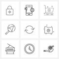 9 Interface Line Icon Set of modern symbols on file, reload, buy, refresh, location