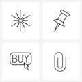 4 Interface Line Icon Set of modern symbols on fireworks; clamp; paper pin; purchase; paperclip