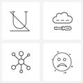 4 Interface Line Icon Set of modern symbols on font; internet; underline; cloud repairing; emoji