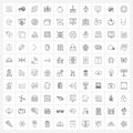 100 Interface Line Icon Set of modern symbols on food, geometry, disk, compass, scale