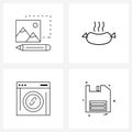 4 Interface Line Icon Set of modern symbols on gallery, link, barbecue, sausage, floppy drive