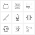 9 Interface Line Icon Set of modern symbols on medicine, drip, credit card, state, institution