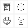 4 Interface Line Icon Set of modern symbols on medicine; turbine; heart; time; drink