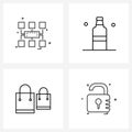 4 Interface Line Icon Set of modern symbols on network; cosmetic; alcohol bottle; champagne; lock Royalty Free Stock Photo