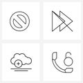 4 Interface Line Icon Set of modern symbols on no, plus, arrow, next, call