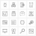 16 Interface Line Icon Set of modern symbols on picture, illustration, mobile camera, text, document Royalty Free Stock Photo
