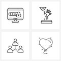 4 Interface Line Icon Set of modern symbols on secure password, connection, ghost hand, network, love