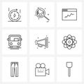 9 Interface Line Icon Set of modern symbols on speaker, public, graph, vehicle, bus