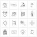 16 Interface Line Icon Set of modern symbols on stopwatch, insect, avatar, wildlife