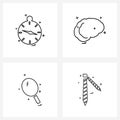 4 Interface Line Icon Set of modern symbols on stopwatch; racket; sports; brain; games