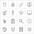 16 Interface Line Icon Set of modern symbols on toolbox, computer, bauble, screen, graphic