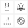 4 Interface Line Icon Set of modern symbols on top; multimedia; dress; entertain; volume