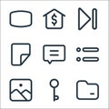 Interface line icons. linear set. quality vector line set such as file, key, gallery, menu, chat, document, next, company Royalty Free Stock Photo