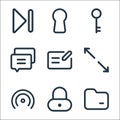 Interface line icons. linear set. quality vector line set such as file, lock, network, fullscreen, mail, message, key, lock