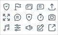 interface line icons. linear set. quality vector line set such as resizing, sound, music, edit, equalizer, resize, stopwatch, chat