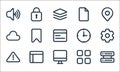 interface line icons. linear set. quality vector line set such as server, desktop computer, warning, grid, layout, cloud, clock,