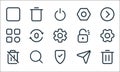 Interface line icons. linear set. quality vector line set such as trash, security, trash, cursor, search, options, unlock,
