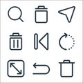 Interface line icons. linear set. quality vector line set such as trash, undo, wide, rotated, previous, trash, send, trash