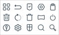 Interface line icons. linear set. quality vector line set such as zoom, shield, warning, search, settings, trash, wide, settings,