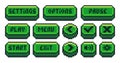 Interface menu pixel buttons. Video game UI navigation panel, retro 8 bit sprite game app navigation icons play pause menu Royalty Free Stock Photo