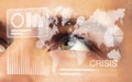 Interface modern technology and digital layer effect in front of close up human eye full of sadness as business, finance
