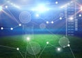 Interface overlay of connection statistics graphics with sports stadium arena background Royalty Free Stock Photo