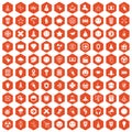 100 interface pictogram icons hexagon orange